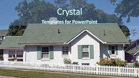  Presentation with earth science green and white - Audience pleasing PPT theme consisting of small house - green white cottage with picket backdrop and a ocean colored foreground