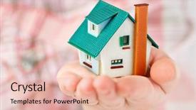  Presentation with women - PPT layouts featuring small house in women hand background and a lemonade colored foreground