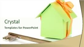 Presentation with house key - PPT theme with small house with key isolated background and a  colored foreground