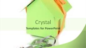  Presentation with house key - Audience pleasing slide deck consisting of small house with key isolated on white backdrop and a soft green colored foreground