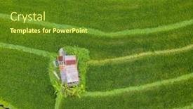  Presentation with hut - Amazing slide set having small hut with rusty tin roof in the middle of paddy fields top down aerial view in bali indonesia backdrop and a tawny brown colored foreground