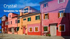  Presentation with canals - Audience pleasing PPT theme consisting of small-island-of-burano-near backdrop and a teal colored foreground