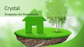  Presentation with green house - Amazing PPT theme having small island with green house backdrop and a mint green colored foreground