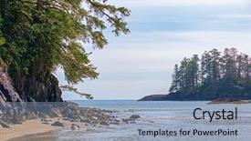  Presentation with pine trees - Cool new PPT theme with small island with pine trees backdrop and a light blue colored foreground