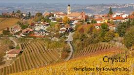  Presentation with vineyards - Audience pleasing PPT theme consisting of small italian town among yellow vineyards on the hills in autumn in piedmont northern italy backdrop and a gold colored foreground