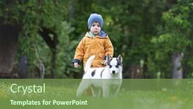  Presentation with pets - Slide set having small-kid-in-yellow-jacket background and a seafoam green colored foreground