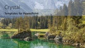  Presentation with mountain lake - Presentation theme having small-lake-of-fusine-lago background and a light blue colored foreground
