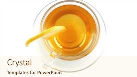  Presentation with tea pouring into glass transparent - Slide set consisting of small light tea transparent glass background and a  colored foreground