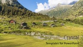  Presentation with mountain - Presentation theme having small-mountain-village-nestled background and a  colored foreground