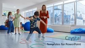  Presentation with nursery - Presentation design with small-nursery-school-children background and a light blue colored foreground