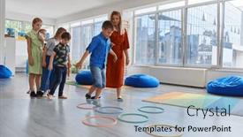  Presentation with nursery - PPT theme consisting of small-nursery-school-children background and a light blue colored foreground