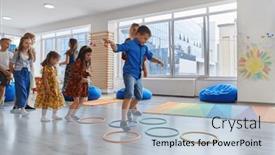  Presentation with nursery - PPT theme consisting of small-nursery-school-children background and a light blue colored foreground