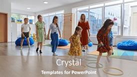  Presentation with nursery - Slide deck consisting of small-nursery-school-children background and a coral colored foreground