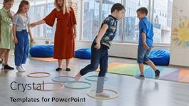  Presentation with nursery - Slide set enhanced with small-nursery-school-children background and a light blue colored foreground