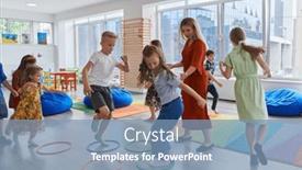  Presentation with nursery - Slide set having small-nursery-school-children background and a teal colored foreground