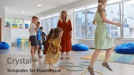  Presentation with school-children - Theme with small-nursery-school-children background and a coral colored foreground