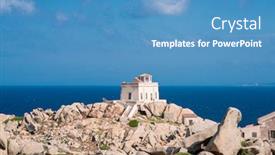  Presentation with old house - Audience pleasing presentation theme consisting of small-old-house-near-lighthouse backdrop and a teal colored foreground