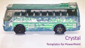  Presentation with bus - Audience pleasing PPT layouts consisting of small old metal toy bus backdrop and a sky blue colored foreground