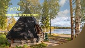  Presentation with scandinavia - PPT theme consisting of small-old-traditional-house background and a violet colored foreground