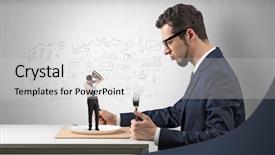  Presentation with eating - Slide deck with small one with doodled report background and a  colored foreground