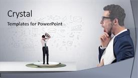  Presentation with eating - Audience pleasing PPT layouts consisting of small one with doodled report backdrop and a white colored foreground