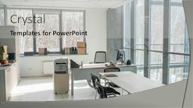  Presentation with negotiation - Beautiful PPT theme featuring small-open-space-office backdrop and a light gray colored foreground