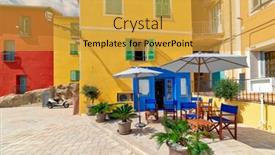  Presentation with restaurant - Slides consisting of small-outdoor-restaurant-and-colorful background and a gold colored foreground