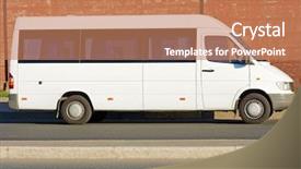  Presentation with road bus - Presentation theme featuring small passenger tour van bus background and a coral colored foreground