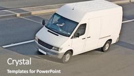  Presentation with road bus - Beautiful presentation theme featuring small passenger tour van bus backdrop and a gray colored foreground