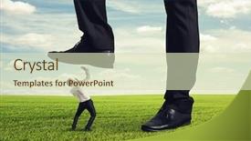  Presentation with land - Audience pleasing slide deck consisting of small people - boss trampling down backdrop and a soft green colored foreground