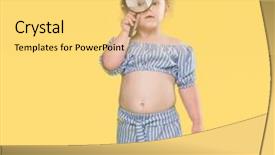  Presentation with blonde holds a magnifying glass - Beautiful slide deck featuring small people magnifier hands - beautiful blonde toddler looking backdrop and a  colored foreground