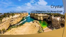  Presentation with water ocean - Slide deck with small picturesque bay with green background and a light blue colored foreground