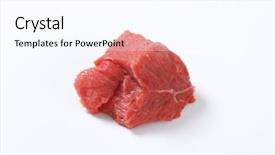  Presentation with meat beef - Colorful slide set enhanced with small piece of raw beef meat on white background backdrop and a pink colored foreground