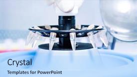  Presentation with centrifuge in chemistry - PPT layouts enhanced with small plastic tube in centrifuge background and a light blue colored foreground