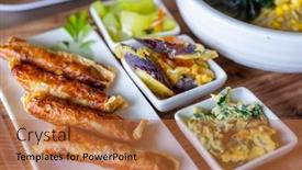  Presentation with appetizer - Presentation design featuring small-plate-of-appetizer background and a  colored foreground