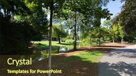  Presentation with pond - Beautiful PPT theme featuring small pond at stadtpark city backdrop and a tawny brown colored foreground