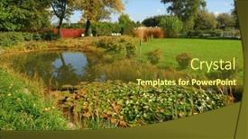  Presentation with garden pond - Theme featuring small-pond-in-the-middle background and a tawny brown colored foreground