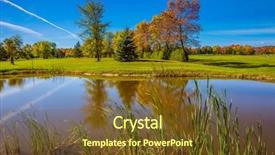  Presentation with green foliage - Slides consisting of small pond with clay bottom background and a tawny brown colored foreground