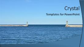  Presentation with sea port - Colorful PPT theme enhanced with small port on baltic sea backdrop and a light blue colored foreground