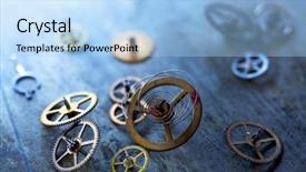  Presentation with clock gear idea - Presentation theme having small precession gears of clock background and a light blue colored foreground