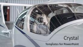  Presentation with hangar - Presentation design with small propeller plane in hangar background and a light gray colored foreground