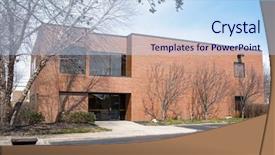  Presentation with brick - PPT theme featuring small red brick business building background and a light blue colored foreground