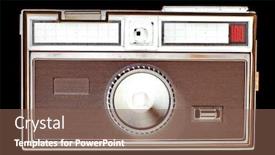  Presentation with film - PPT theme having small retro film camra isolated on black background and a violet colored foreground