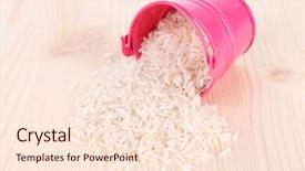  Presentation with grains - Slide deck having small rice plant - overturned bucket with grains background and a  colored foreground