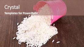  Presentation with sorghum grains in a bucket - Colorful PPT layouts enhanced with small rice plant - overturned bucket with grains backdrop and a  colored foreground