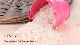  Presentation with sorghum grains in a bucket - Amazing slide set having small rice plant - overturned bucket with grains backdrop and a  colored foreground