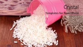  Presentation with sorghum grains in a bucket - Colorful presentation design enhanced with small rice plant - overturned bucket with grains backdrop and a  colored foreground
