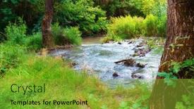  Presentation with river forest - Presentation theme having small-river-in-a-wild background and a gold colored foreground