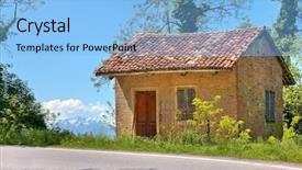  Presentation with rural housing - Amazing slide set having small rural brick house near backdrop and a light blue colored foreground