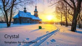  Presentation with russian - Beautiful PPT layouts featuring small russian church in winter backdrop and a teal colored foreground